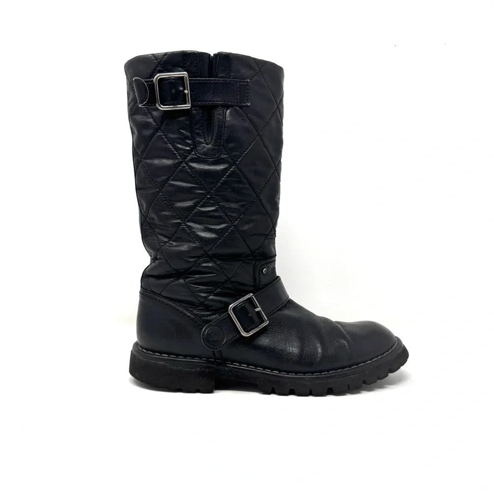 Chanel Black Quilted Calfskin Leather Biker Boots – CC Logo Moto Style (Sz 38.5)
